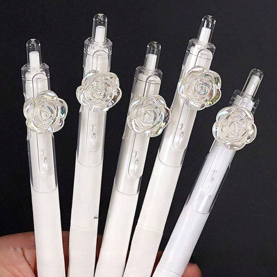 5/10pcs Transparent Camellia Ballpoint Pen, Flower Press Ballpoint Pen ...
