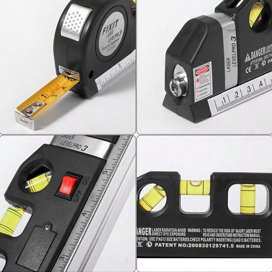 Nivel Laser 3 Burbujas Cinta Métrica Regla Cruz Horiz Vertic Nivel Láser Multipropósito, Líneas Láser Transversales Horizontales y Verticales Estándar, Línea Láser 8 Pies Medida Cinta Regla Regla Estándar y Métrica Ajustada Laser Level Láseres de Línea