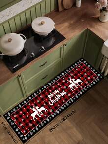 1pc Christmas Red & Black Plaid Deer Snowflake Diatom Mud Kitchen Mat, Cushioned Anti-Fatigue Absorbent Rug, Rubber Non-Slip Bottom, Trimmable, Suitable For Kitchen, Bathroom, Entryway, Home Decor - Multicolor - View 12