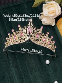 1PC Multi-Color Vintage Luxury Rhinestone Princess Crown, Bridal Wedding Party Birthday Evening Gala Annual Meeting Ball Show Dress Hair Accessory - Multicolor - View 3