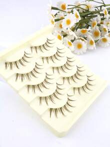 5 Pairs Brown Pointed Tail Cartoon Eyelashes, Invisible Natural Curly Fluffy Fresh Little Devil Big Eye False Eyelashes, One-Piece Beginner Eyelashes 009 - Brown - View 7