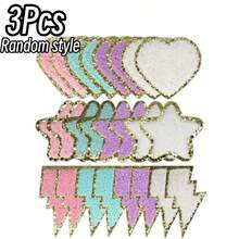 1Pc/3/5/8/10/12Pcs Star & Heart Shaped Glitter Velvet Applique Patches With Gold Edge, Multicolor Iron-On/Sew-On Velvet DIY Embroidery Patches For Women, Random Style, Random Color - Multicolor - View 24