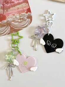1pc Y2K Polka Dot Retro Angel Heart Pentagram Girly Keychain Pendant, Sweet-Cool-Spicy Individualistic Bag Accessory. - Multicolor - View 2