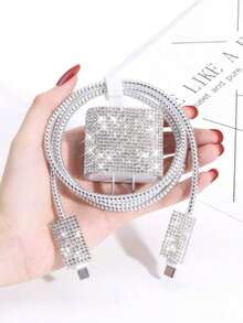 Set Casing Charger Bling 5 Buah, Kompatibel dengan Apple 11/12/13/14, Termasuk Stiker Berlian Berkilau, Pelindung Kabel - Bahan TPU, Kompatibel dengan Charger Apple 18W/20W - Beraneka warna - View 4