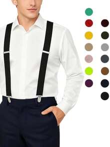 1pc Solid Color Men's Suspenders, With 3 Strong Clips, Adjustable - Multicolor - View 2