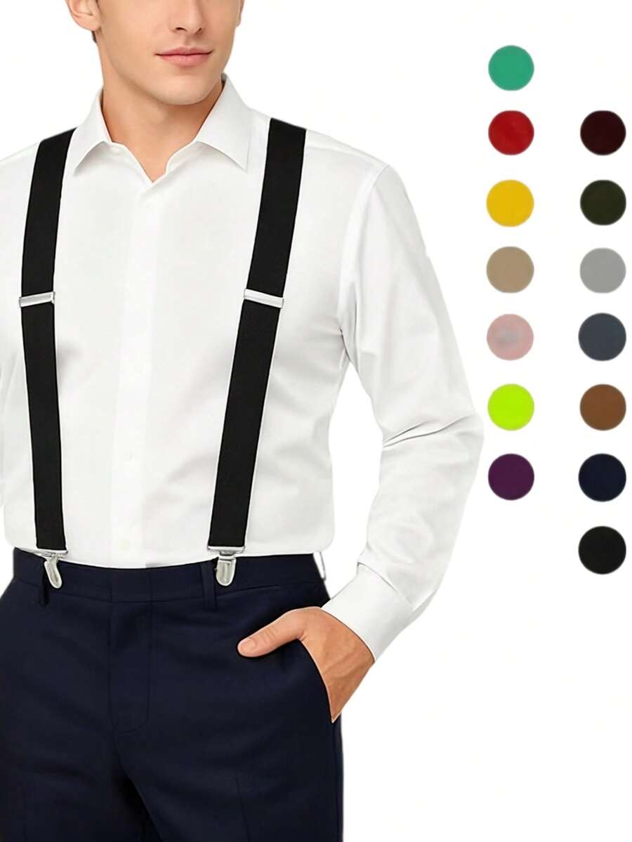 1pc Solid Color Men's Suspenders, With 3 Strong Clips, Adjustable