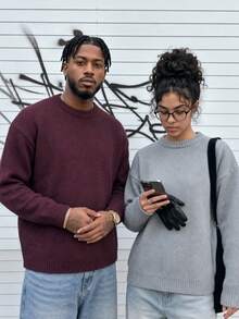 BLACKTOEXIT Men's Crew Neck Dropped Shoulder Minimalist Commute Casual Sweater Autumn/Winter - Burgundy - View 5