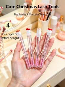 Christmas Individual Eyelash Brush, For Eyebrow Grooming And Eyelash Styling, With Cartoon Santa Claus And Reindeer Design. Eyebrow Comb And Makeup Eyelash Tool. - Multicolor - View 4