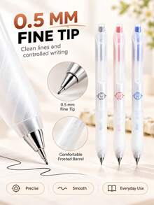 3 PIEZAS/Juego Bolígrafos de Gel Retráctiles de 0.5mm, Barril Transparente Mate, Escritura Suave, Adecuado para Escuela y Oficina - Conjuntos - Ver 5