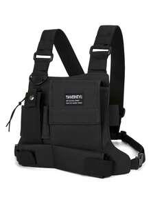 TIANDINGYU Outdoor Streetwear Sling Chest Bag, Functional Hiking Bag, Tool Bag With Multiple Pockets For Walkie-Talkie, Flashlight, Buckle, Cool Fashion For Street Dance - Black - View 4
