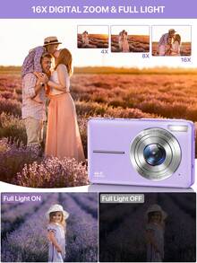 Nicamery Digital Camera, FHD 1080P Portable Youth Camera 44MP Point-And-Shoot Digital Camera, 16x Zoom, Lanyard, Small Camera Gift, With 32GB Memory Card Suitable For Beginners - Purple - View 4