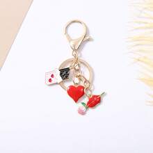 1Pc Coquette Heart Keychain, Y2K Enamel Kiss Lips Bow Charm Pendant, Kawaii Aesthetic Keyring For Backpack Car, Valentine Gift For Her - Multicolor - View 9