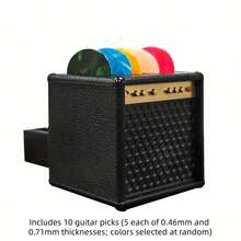 1pc Creative Mini Amp Shape Guitar Pick Holder Box With 10pcs Colorful Picks (0.46mm/0.71mm), Portable Musical Instrument Accessory Storage Organizer, Gift For Acoustic Electric Guitar Bass Ukulele - Multicolor - View 10