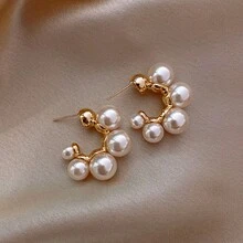 1 Pair Pearl Hoop Earrings Suitable For Daily Wear - Multicolor - View 4