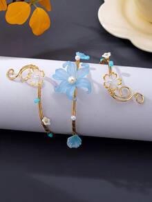 1件紫色花朵海星纏繞式手臂飾品，海灘度假風手臂配件 - 藍色 - 查看 3