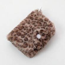 Fluffy Leopard Print Wallet, Snap Button Card Holder, Earphone Pouch, Small Leopard Print Backpack For Outings - Multicolor - View 7