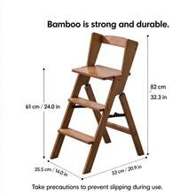 Bamboo 3-Step Stool, Hidden Pull-Out Steps, 2-In-1 Chair & Ladder, Foldable Storage, Anti-Slip Treads, Multi-Purpose Step Stool For Home - A - View 2