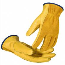 Unisex Cowhide Work Gloves, Wear Resistant, For Welding, Gardening, Woodworking, Construction, Barbecue, Camping - Yellow - View 8