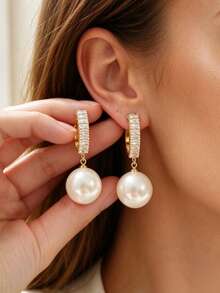 1 Pair Fashionable Personalized Exquisite Elegant Faux Pearl Earrings, Suitable For Women's Daily Commute - White - View 6