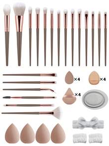 40pcs Makeup Tool Set Including 20 Makeup Brushes, 16 Powder Puffs & Makeup Sponge, 1 Hairband, 2 Wristbands, 1 Brush Cleaning Bowl, Soft Bristles, Gentle Powder Pickup, One-Stop Tool For Beginners' Daily Light Makeup, Stage Makeup, Full Face Makeup - Multicolor - View 17