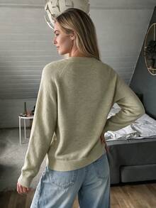 Nicenter Women's Elegant Fashionable Olive Green Round Neck Long Sleeve Knit Cardigan Sweater, Winter Clothing, Christmas Sweater, Casual Wear - Lime Green - View 2