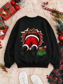 Tween Boy Casual Fun Print Crew Neck Long Sleeve Sweatshirt, Autumn/Winter Top - Black - View 4