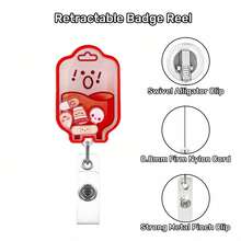 1pc Cute Red Infusion Bag Rocking Fun Badge Reel Retractable Badge Holder Clip With Swivel Alligator Clip For Nurse RN CNA LPN Medical Staff Humor Gift - Red Infusion Bag - View 1