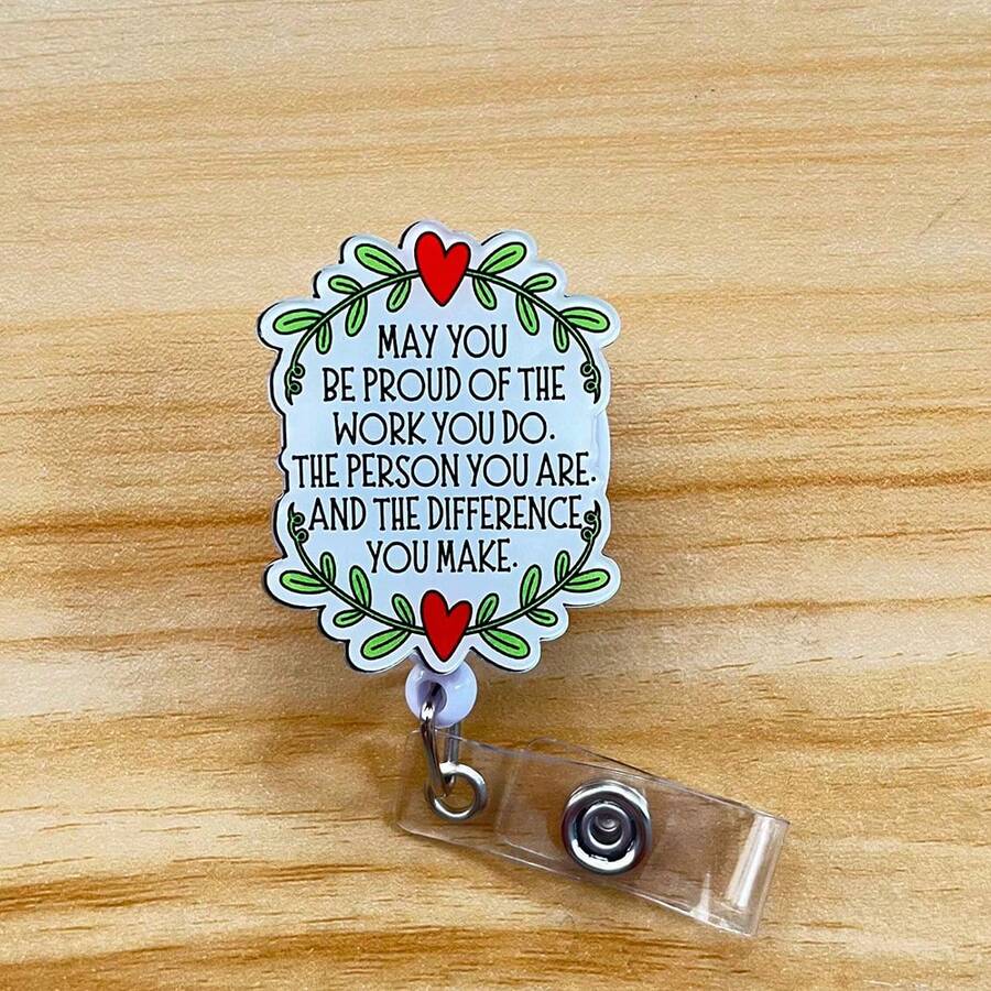 Retractable D-Shaped Badge Reel With Funny Quote Design, Nurse Hospital ID Badge Clip Office Lanyard, 1pc - A - View 1