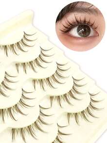 5 Pairs Brown Pointed Tail Cartoon Eyelashes, Invisible Natural Curly Fluffy Fresh Little Devil Big Eye False Eyelashes, One-Piece Beginner Eyelashes 009 - Brown - View 6