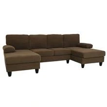 Nubby Upholstery  U-Shaped Sofa, Comfortable Dual Chaise Design With  Upholstered Armrests - Coffee + Wood+Fabric + 4 Seat + Foam - View 6