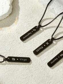 12 Zodiac Signs Stainless Steel Pendant Necklace, Black Constellation Tag Necklace, Waterproof Tarnish Resistant Unisex Jewelry Gift - 11 Pairs Pisces - View 5