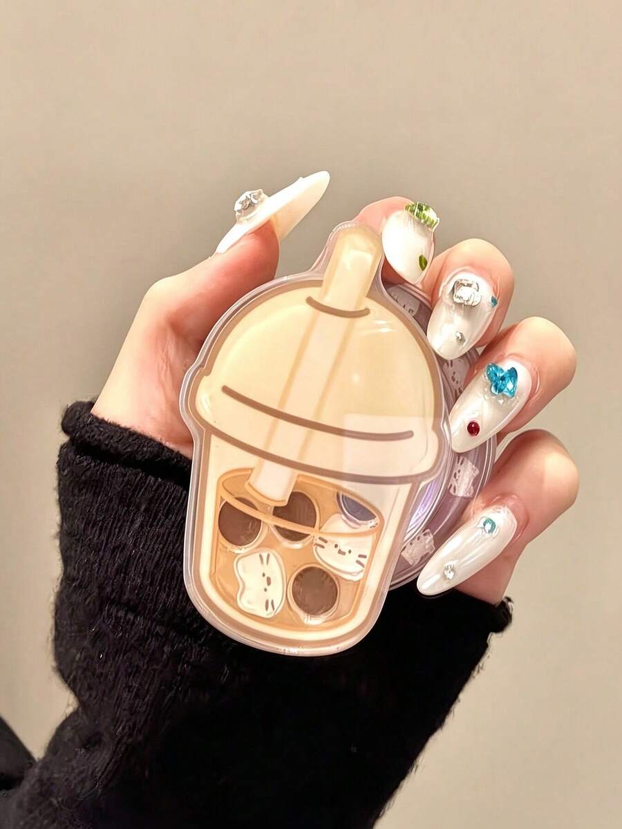 1pc Milk Tea Cup Shaking Magnetic Phone Stand, Cute Cat Quicksand Airbag Holder, Telescopic Desktop Phone Stand For Watching Videos - Bubble Tea - View 1