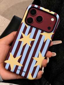 Fashionable Star Stripe Color Block Matte 2-In-1 Phone Case, Compatible With IPhone 18 Pro Max 18 Pro 17 Pro Max 17 Pro 17 16 Pro Max 16 Pro 16 15 Pro Max 15 Pro 15 14 Pro Max 14 Pro 14 13 Pro Max 13 Pro 13 12 11, Creative Asymmetrical Line Pattern Hard PC Full Coverage Protective Back Cover - Blue Star Stripes - View 5