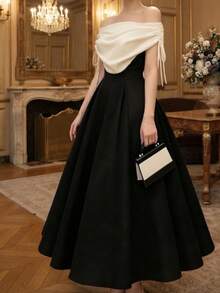 Women's Sleeveless Wrap Fitted Dress, Casual Fashion, Sexy Elegant Fall - Black and White - View 12