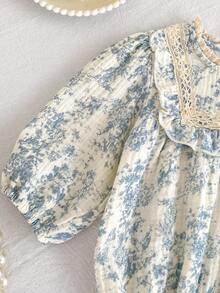Spring/Autumn New Floral Sweet Long Sleeve Bodysuit For Newborn Infants - Baby Blue - View 5