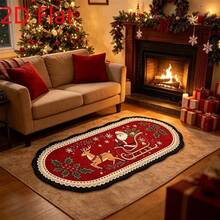 1pc Santa Claus Reindeer Sleigh Christmas Long Runner Rug, Lace Wavy Edge 2D Flat Print Irregular Shaped Long Floor Mat, Suitable For Decorative Carpet, Bedroom Decor, Small Rug, Carpet, Home Decor, Living Room Carpet, Living Room Small Rug, Bedroom Carpet, Living Room Home Decor, Outdoor Carpet, Washable Carpet, Soft Anti-Slip Machine Washable, Christmas Holiday Home Gift - Multicolor - View 4