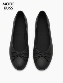 New Women's Popular Fashion Minimalist Black Mary Jane Shoes With Bow, Slip-On Round Toe, Suitable For Daily Commute, Dating, Vacation - Black - View 3