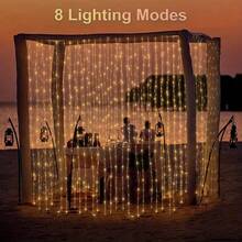 1 Pc Solar-Powered Curtain String Lights, With 100/200/300 LEDs, Suitable For Weddings And Outdoor Decorations. Made Of Plastic And Paired With A Movie Theme, Perfect For Christmas, Terraces, Gardens, And Other Settings - Solar Powered Curtain Lights - View 3