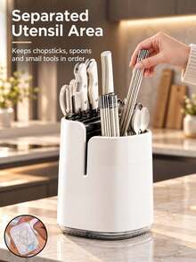 Modern ABS Plastic Kitchen Knife Holder With Multi-Slot Design, Removable Drip Tray And Built-In Sharpener, Large Capacity Countertop Utensil Organizer For Knives, Scissors, Chopsticks, Spoons, Forks, Home Kitchen, Autumn/Winter Style - Multicolor - View 11