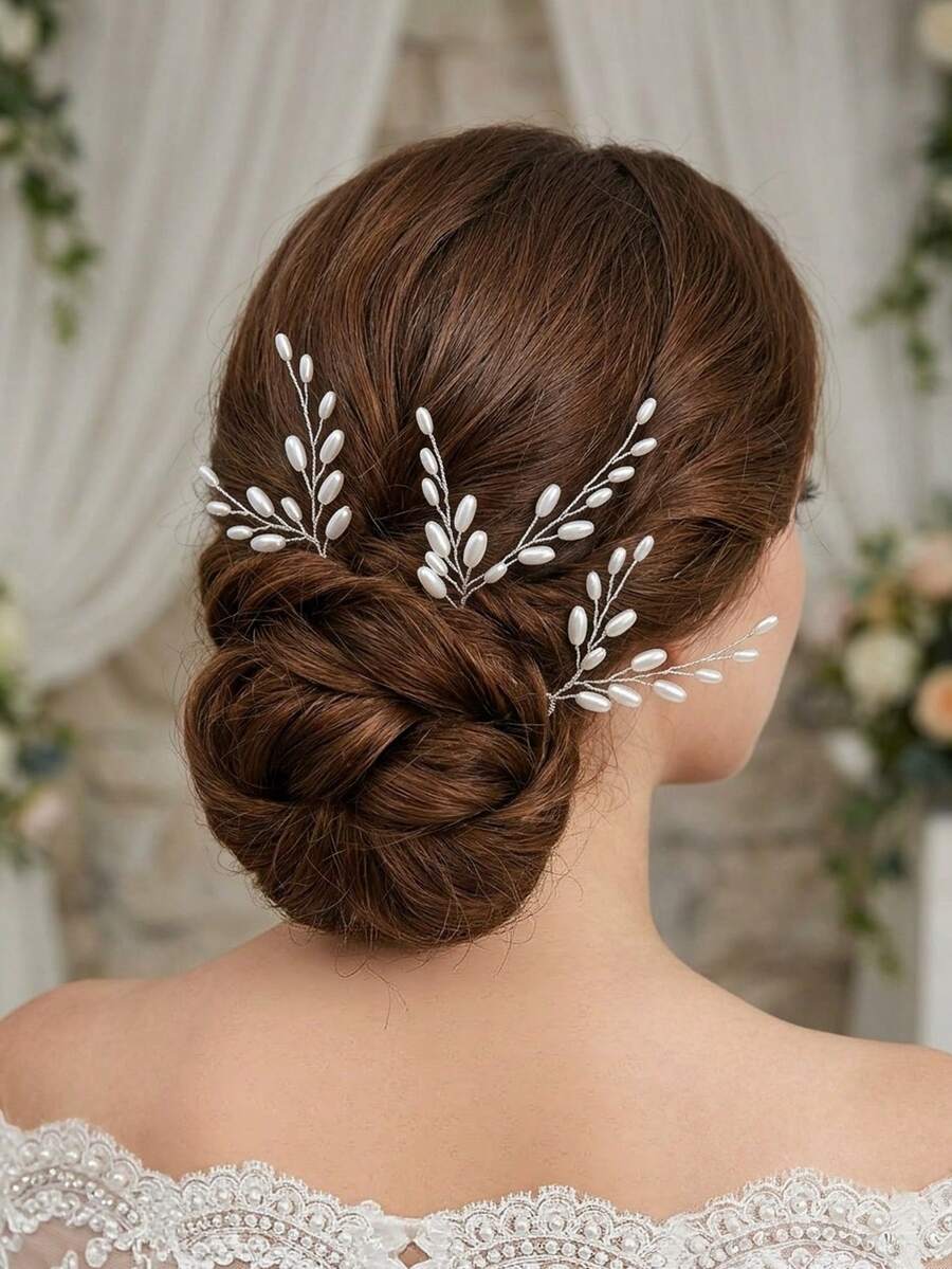 1 buah Jepit Rambut Lembut Buatan Tangan dengan Manik-Manik Mutiara Imitasi, Cocok untuk Pengantin, Pernikahan, Fotografi, Pesta Ulang Tahun, dan Pemakaian Sehari-hari, Aksesori Rambut Wanita Serbaguna - Perak - View 1