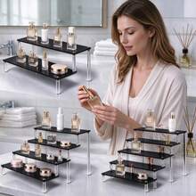 Multi-Tier Black Acrylic Cosmetic Organizer, Thick Reinforced Trapezoidal Display Rack For Perfume, Makeup & Beauty Tools, Suitable For Bedroom, Bathroom, Living Room Home Decoration - View 2