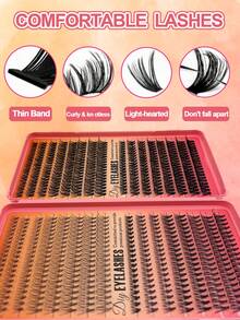Large Capacity Eyelash Book: 608/640 Pcs D Curl (10D-100D, 9-16mm) Natural/Dense/Fluffy False Eyelashes, DIY Eyelash Extensions Kit For Beginners, Daily Wear, Weddings, Parties, Christmas & Music Festivals, Lash Clusters, Individual Lashes - D - View 5