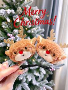 2pcs Cartoon Christmas Holiday Hair Accessories Plush Funny Spring Clips Cute Santa Claus Reindeer Hair Clips Bangs Clips Hairpins - Multicolor - View 6