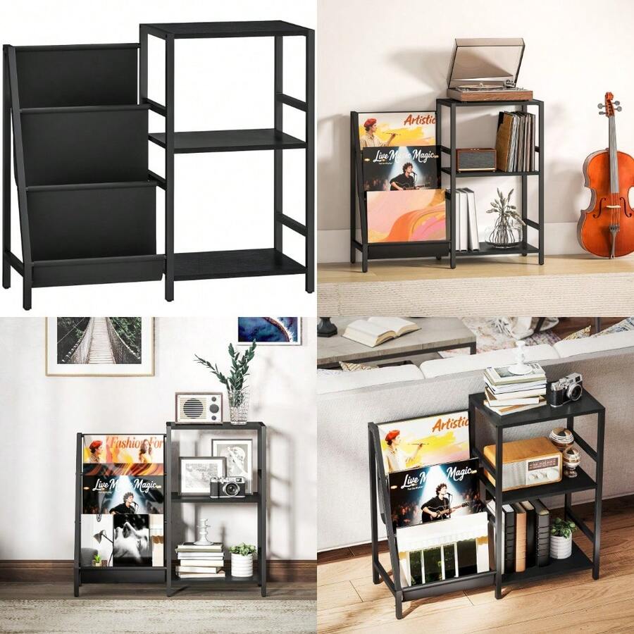 3-Tier Record Player Stand, End Table For Living Room, Bedroom - Black Wood Effect - T0001-01-3582 - View 1