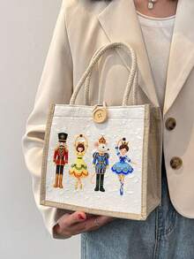 2D Nutcracker Theme Corduroy Handbag, Tote Bag, Includes Christmas Ballet And Other Elements, Shopping Bag, Tote Bag, Multi-Functional Bag, Suitable For Commuting, Christmas Gift (2D Printed Pattern) - Multicolor - View 7
