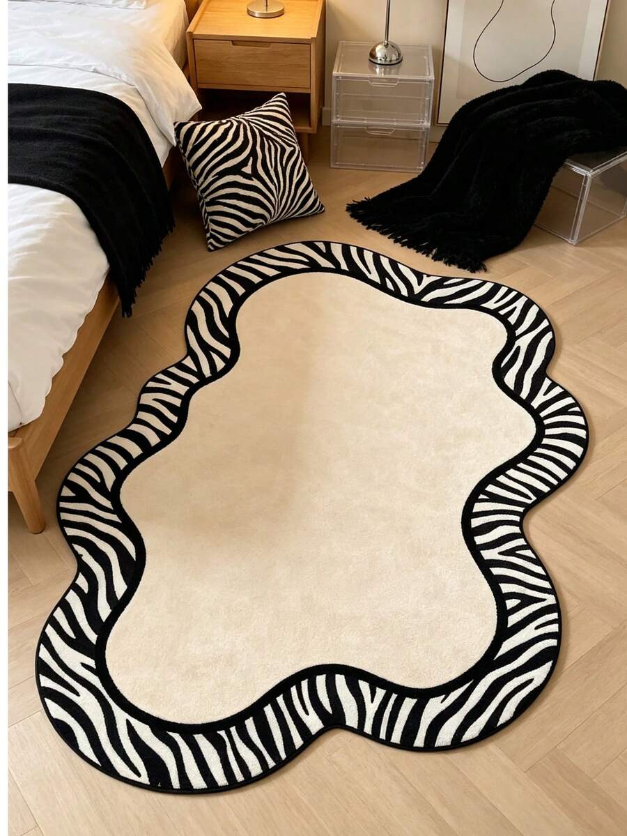 1件裝斑馬條紋蕾絲長方形地毯,高級厚絨毛地毯,秋冬裝飾用,適用臥室與居家裝飾 - 彩色 - 查看 1