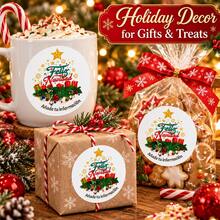 Custom Christmas Stickers, Personalized Text With Christmas Tree, Golden Stars, Gifts & Evergreen Garland, Round Holiday Gift Labels For Bags & Boxes, Customized Party Favor Seals, Customizable Spanish Christmas Gift Tags 2026, Merry Christmas - Style H - View 5