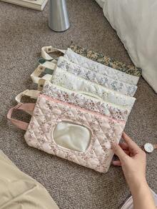 1Pc Floral Quilted Wet Wipes Storage Bag With Handle, Portable Reusable Tissue Dispenser Pouch For Mom Travel Daily Use - Multicolor - View 2