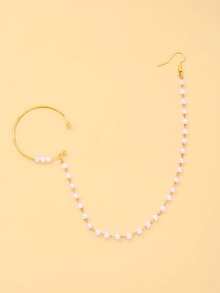 STONEFANS 1pc Gold Pearl Nose Ring Chain For Women, Large Hoop Nose Jewelry, Bridal Face Accessory, Suitable For Wedding, Festival, Party - Gold - View 9