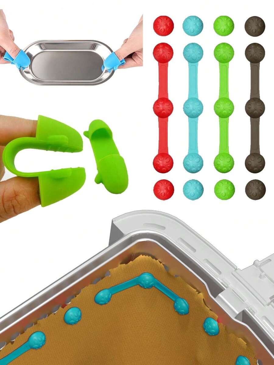 Air Fryer Parchment Paper Clip & Anti‑Scald Finger Clips,Silicone Air Fryer Accessories,Magnetic Mounting Clip,Heat-Insulating Anti-Scald Finger Caps,Heat‑Resistant Reusable Kitchen Cooking Baking Tools,Must-Have For Kitchen And Baking Enthusiasts - Multicolor - View 1